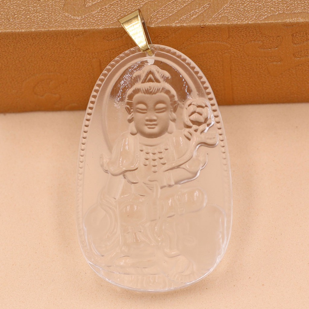 Mặt dây chuyền Phổ Hiền Bồ Tát Pha Lê trắng 3.6cm - Phật bản mệnh tuổi Thìn, Tỵ - Mặt size nhỏ - Tặng kèm móc inox