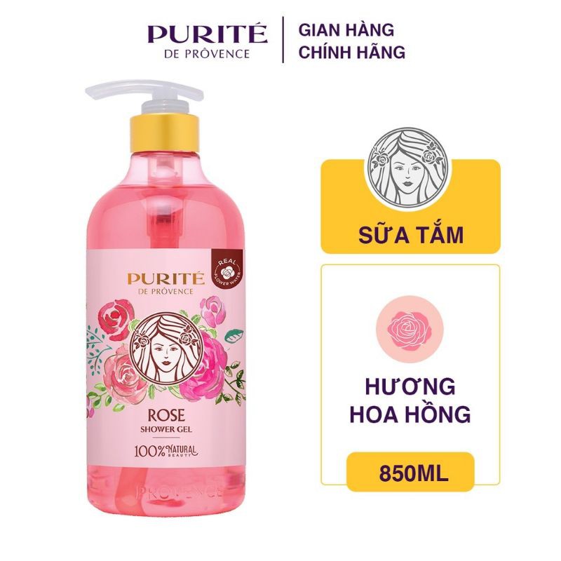 Sữa Tắm Mềm Mịn Hoa Hồng /Hoa Mẫu Đơn Purité 850ml/chai