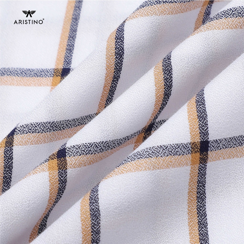 [MẪU MỚI] Áo sơ mi nam ngắn tay ARISTINO phom Slim fit, màu trắng kẻ caro nâu trẻ trung, nổi bật - ASS388S2