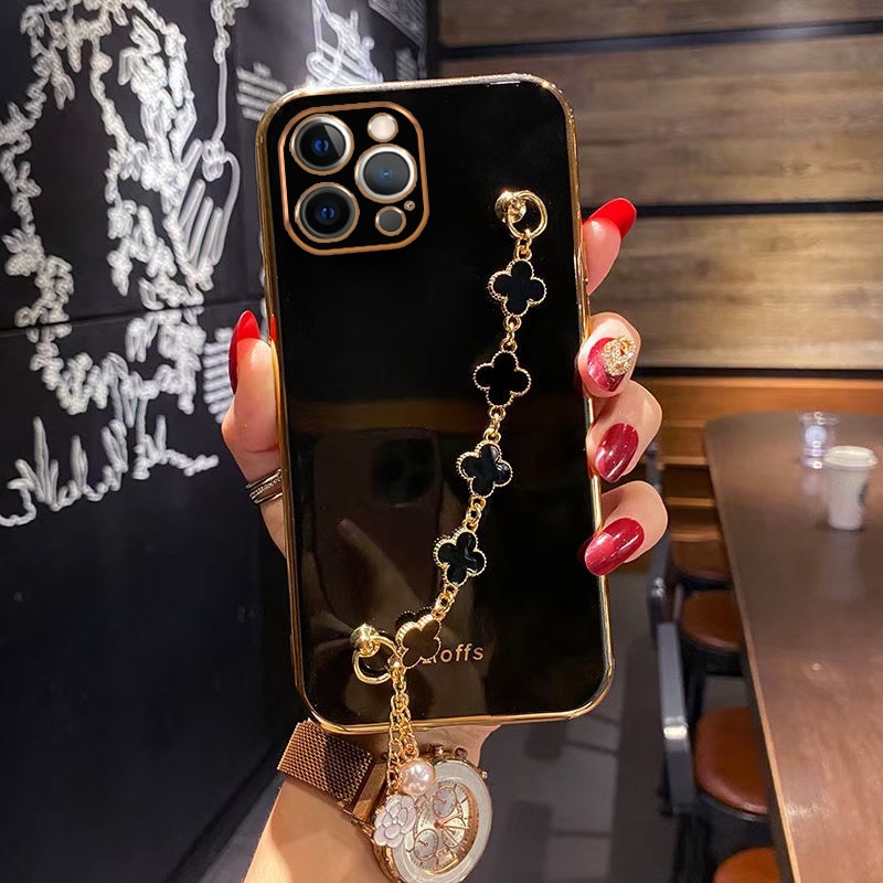Ốp Điện Thoại Silicon Mềm Hình Cỏ Bốn Lá May Mắn Cho IPhone 13 12 11 Pro Max 8 7 Plus X Xr Xs Max
