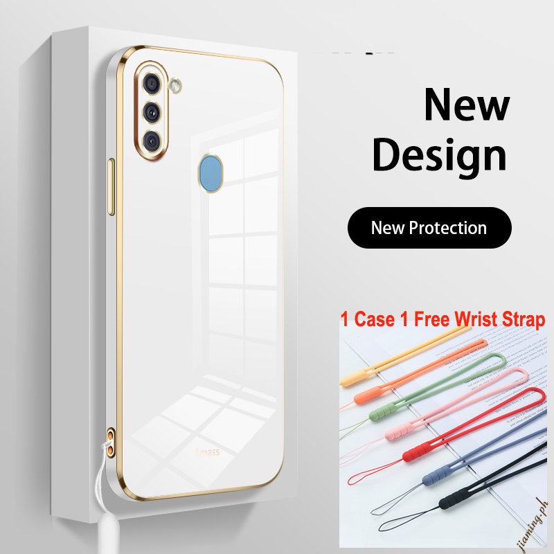 Ốp Bảo Vệ Điện Thoại Samsung Galaxy A11 Mạ Cạnh Thẳng 6D + Dây Silicon Mềm Mại Sang Trọng Chất Lượng Cao Thiết Kế Mới Bảo Vệ Mới