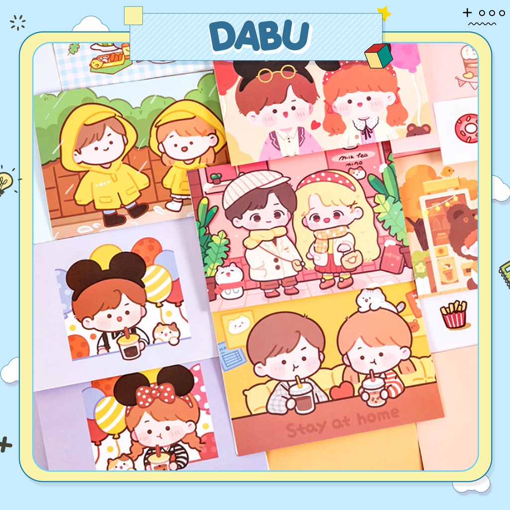 Thiệp chúc mừng sinh nhật quà tặng happy birthday DABU bộ thiệp 7 món cặp đôi dễ thương cute