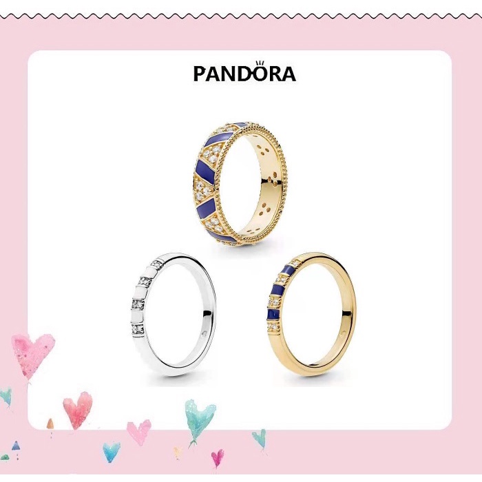 Nhẫn Pandora hoạ tiết kẻ sọc vàng phong cách Retro