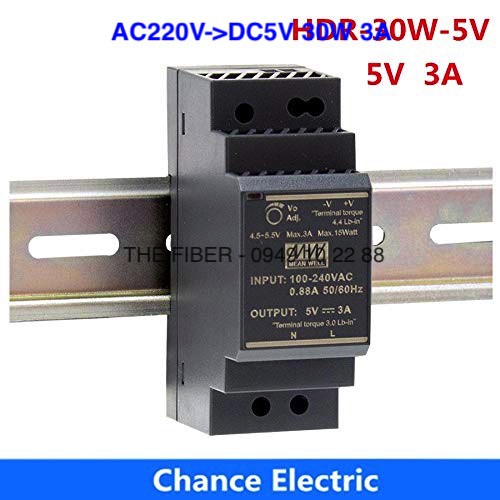 Bộ đổi nguồn điện HDR-30-5 AC220V - DC5V 30W 3A gắn thanh RAY - DIN Rail - Hãng Meanwell