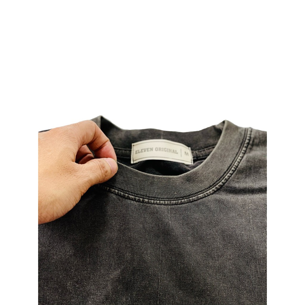 Áo thun Unisex, Wash Stone cao cấp Form Unisex Màu ĐEN XÁM - Eleven Original
