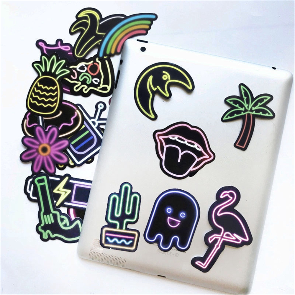 21/50/100pcs no repeating Stationery Vinyl PVC Luggage Decor DIY Craft Photo Laptop Neon Light Stickers