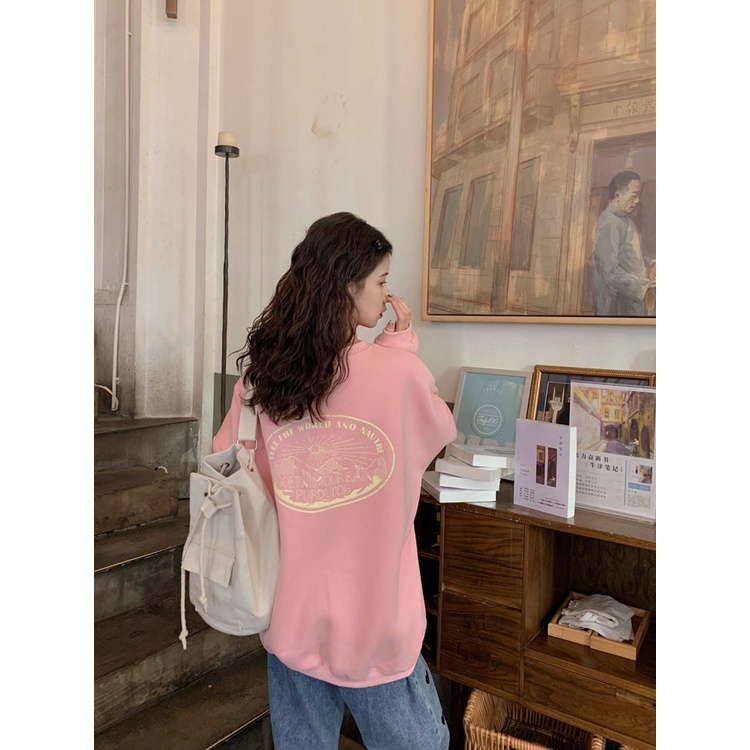 Áo Sweater Cổ Tròn Dáng Rộng In Họa Tiết Kiểu Nhật Hàn Thời Trang Xuân Thu Cho Nữ