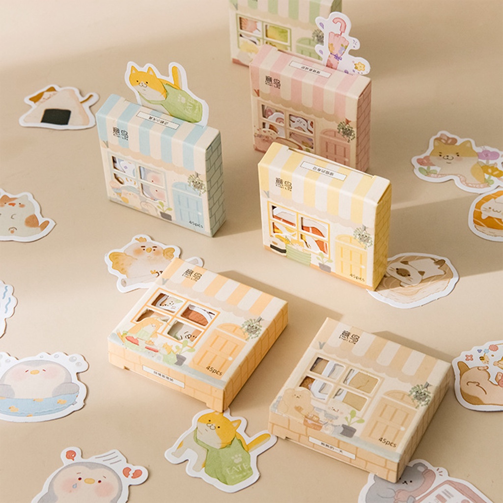 Hộp 45 miếng sticker dễ thương độc đáo thiết kế hộp đựng kiểu dáng ngôi nhà dùng trong trường học