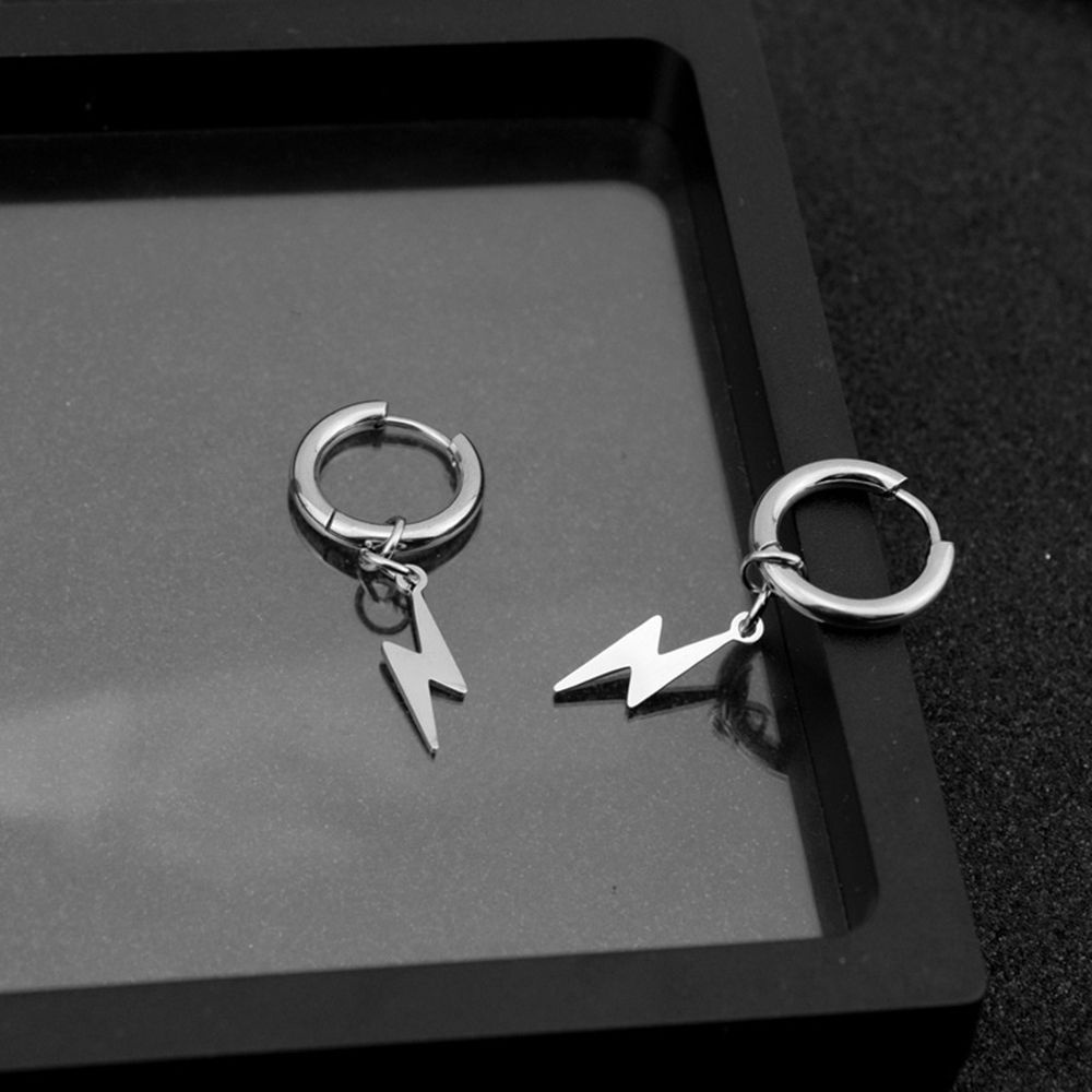 1 Khuyên Tai Hình Tia Chớp Bằng Thép Không Gỉ Phong Cách Punk Hiphop Thời Trang