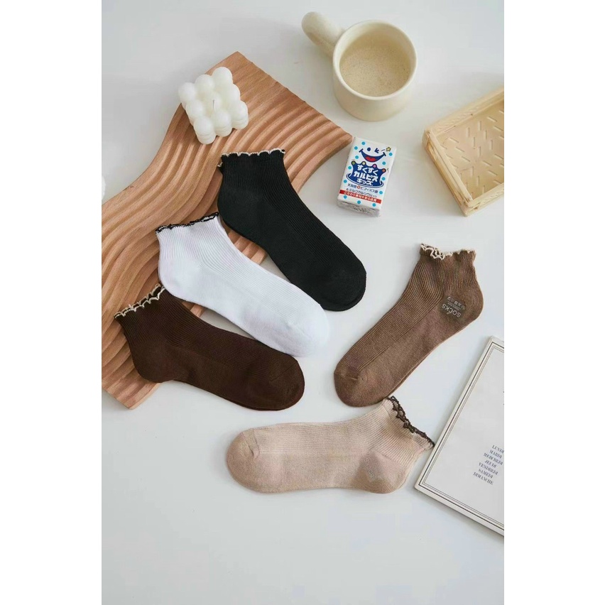Set 10 Đôi Tất Nữ Cotton Trà Sữa Cổ Bèo