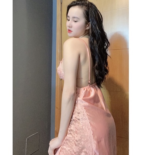 Đồ ngủ sexy / Đầm 2 dây phối hoa ngực và eo, chất liệu satin cao cấp loại 1, kèm quần đùi siêu cute, freesize dưới 65kg | BigBuy360 - bigbuy360.vn