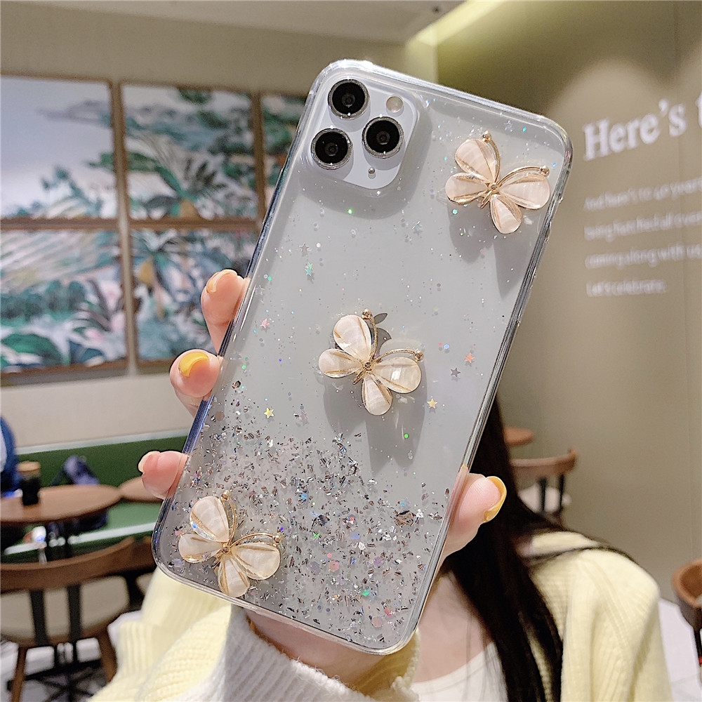 Ốp điện thoại silicone mềm bướm 3D lấp lánh cho APPLE IPHONE 11 PRO MAX X XS MAX XR 7 8 PLUS 6 6S PLUS