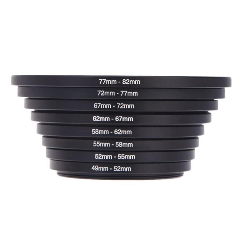 8 Pieces Step-Up Adapter Ring Set,Includes 49-52mm, 52-55mm, 55-58mm, 58-62mm, 62-67mm, 67-72mm, 72-77mm, 77-82mm-Black