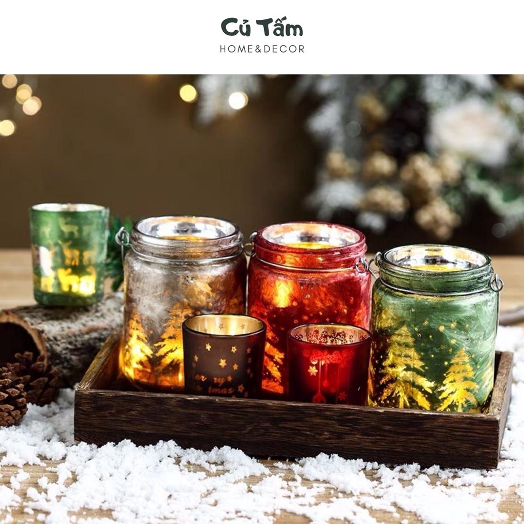 Cốc đựng nến, ly đựng nến phong cách Giáng sinh - cutam.homedecor