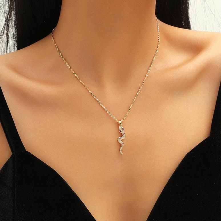 [Abbet] Thời trang thời trang nữ trang cá sức tính Hình rắn mặt dây chuyền Vòng cổ kim cương siêu nhỏ 572
