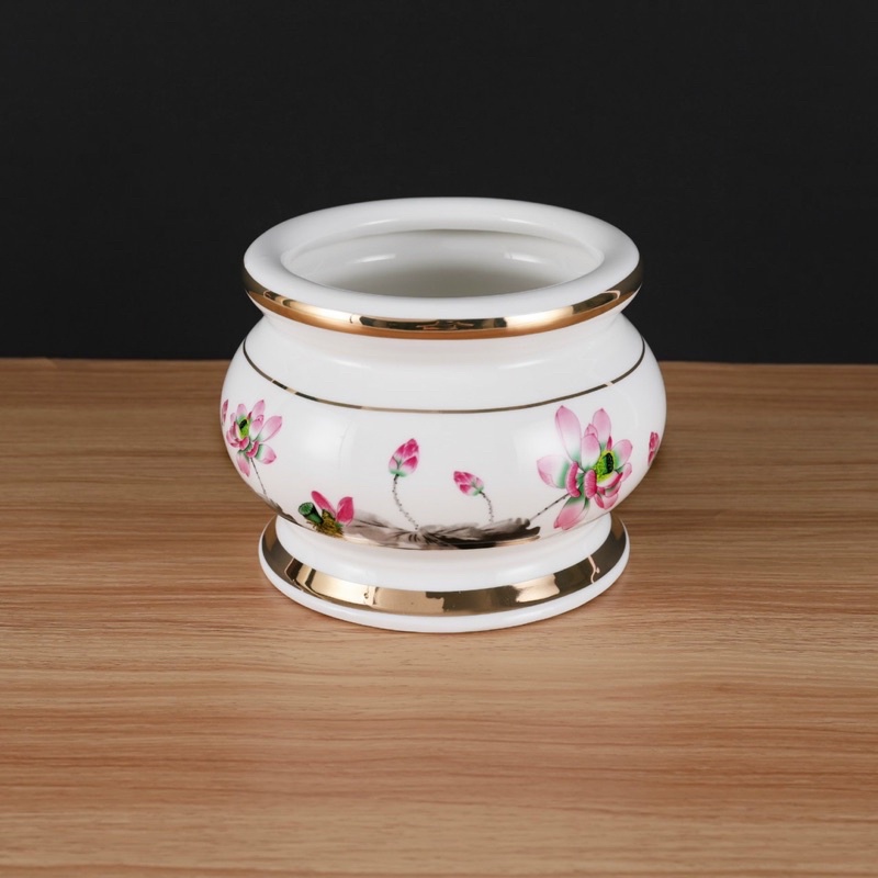 Set Đồ Thờ - Bộ Đồ Thờ Cúng Sứ Trắng in Hoa Sen cao cấp siêu đẹp