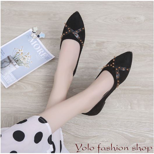 [O5] Giày bệt búp bê nữ đế bằng da lộn đính đinh xinh xắn hàng QC cao cấp - Kèm hình thật | BigBuy360 - bigbuy360.vn