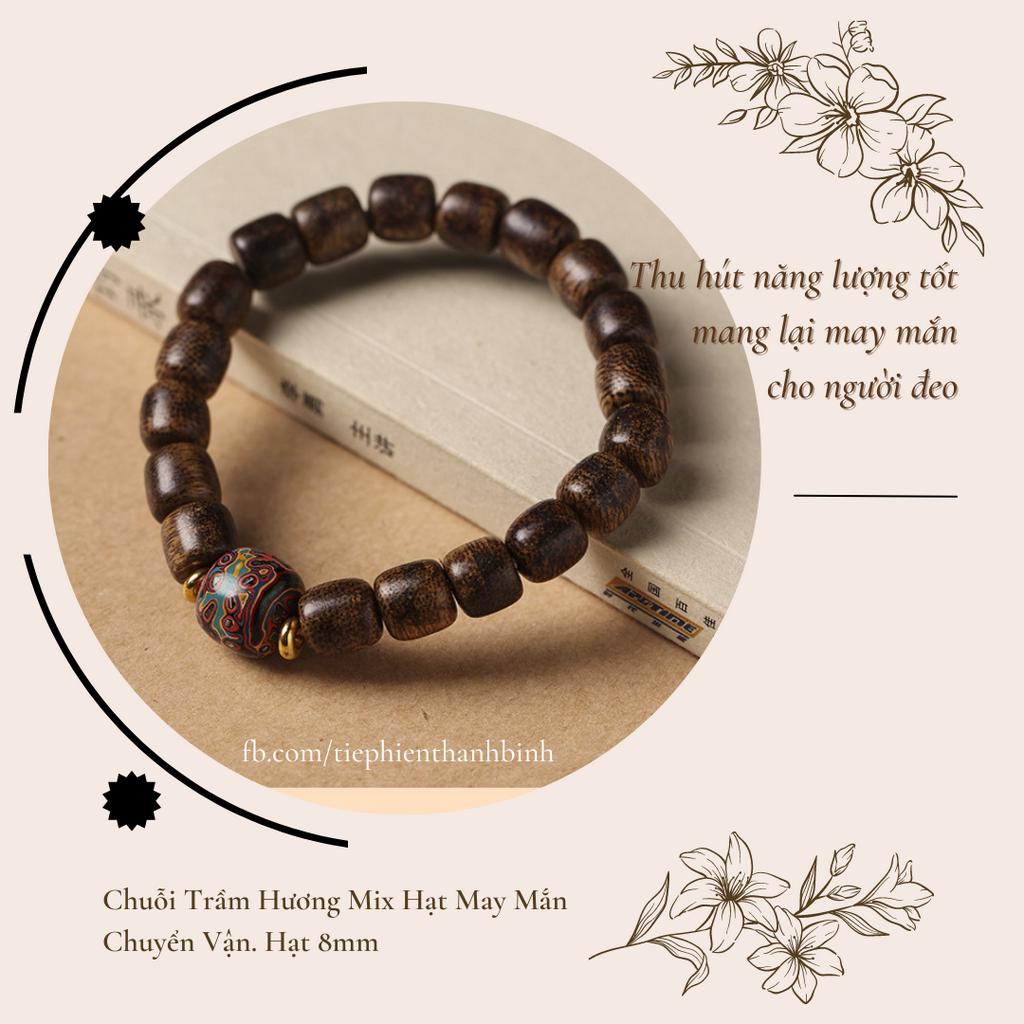 Chuỗi Hạt Trầm Hương Kalimantan Mix Hạt Thu Hút Năng Lượng Tốt Chuyển Tài Vận 8x9mm