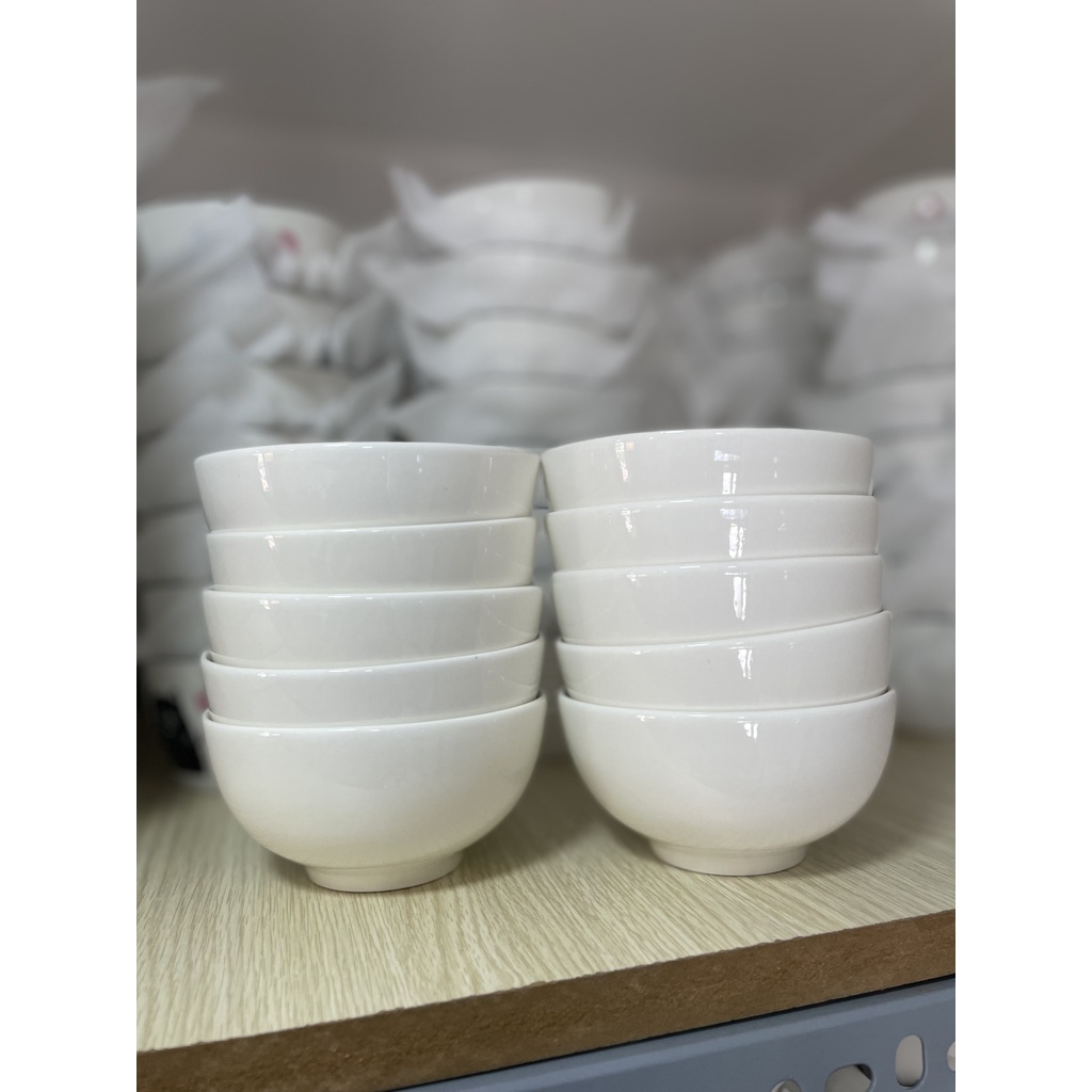 BỘ 10 chén ăn cơm bằng gốm sứ full trắng. Bát ăn cơm kich thước 11x6.5cm.