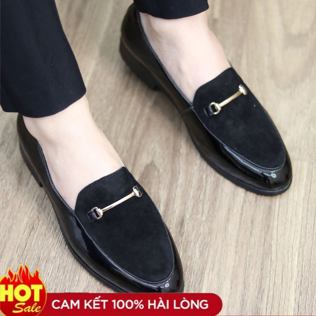 Giày lười nam công sở mặt trên da lộn kết hợp đai vàng- chất liệu da PU CAO CẤP- ĐẾ CAO SU NON- Mã Ll190