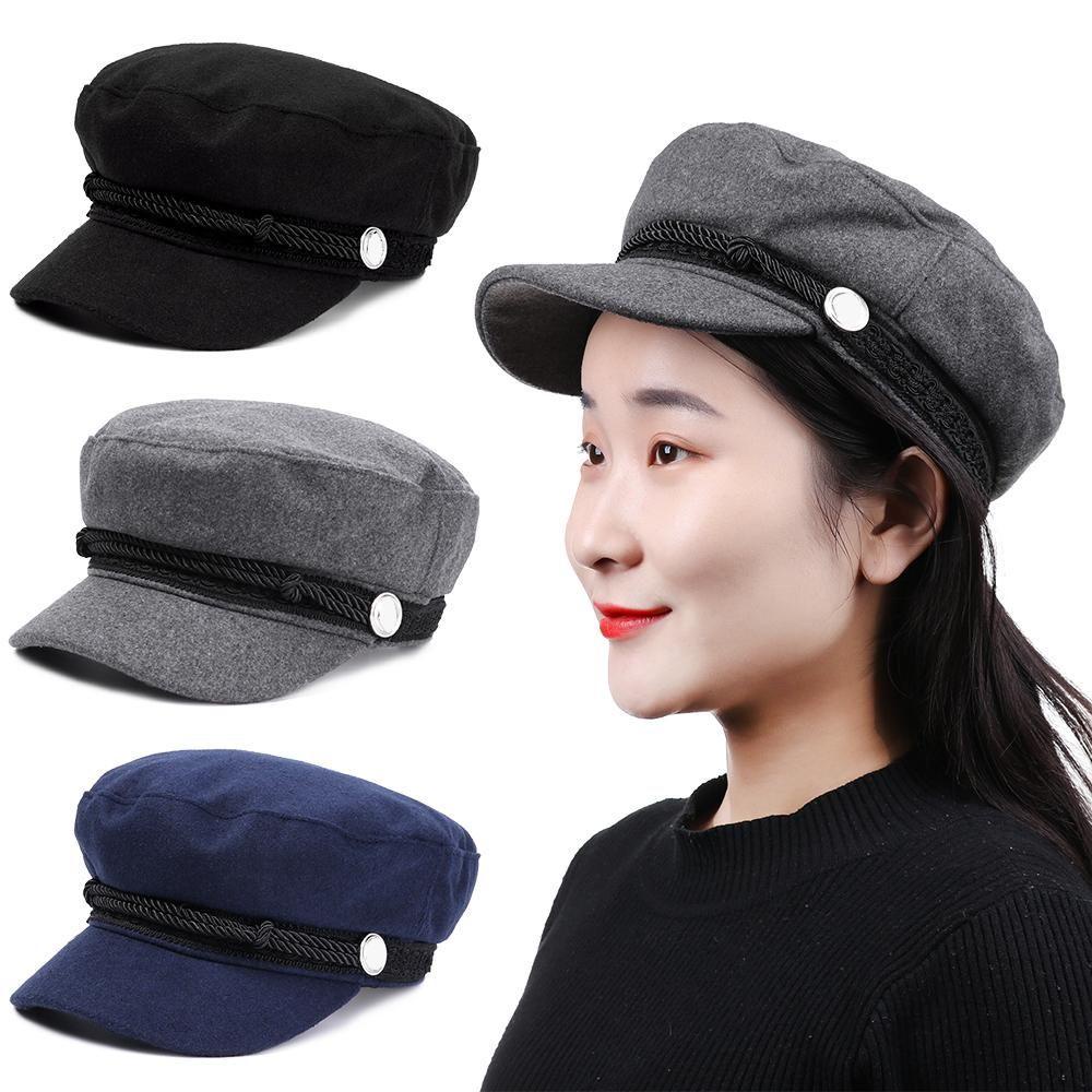BEAUTY Mũ Beret Vải Nỉ Màu Đen Xám Phong Cách Thủy Thủ Thời Trang Mùa Thu Cho Nữ