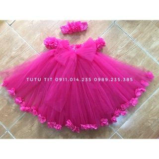 Váy Tutu hoa hồng dây trễ vai