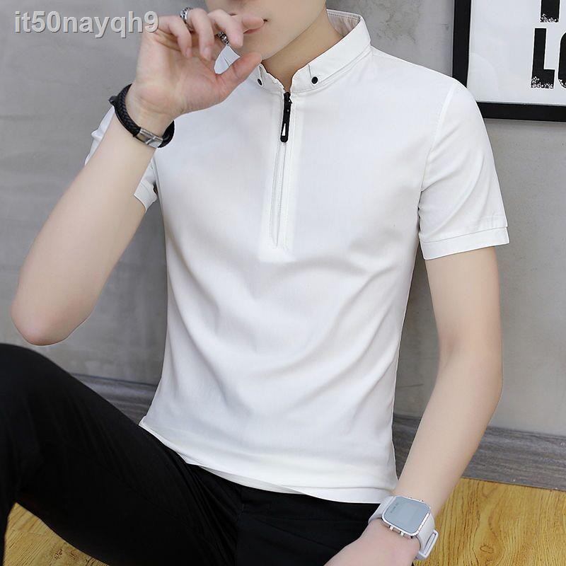 ◙POLO ngắn Tay áo thun cotton nam dây kéo mùa hè phong cách mới sơ mi cổ đứng xu hướng quần kết hợp toàn thân