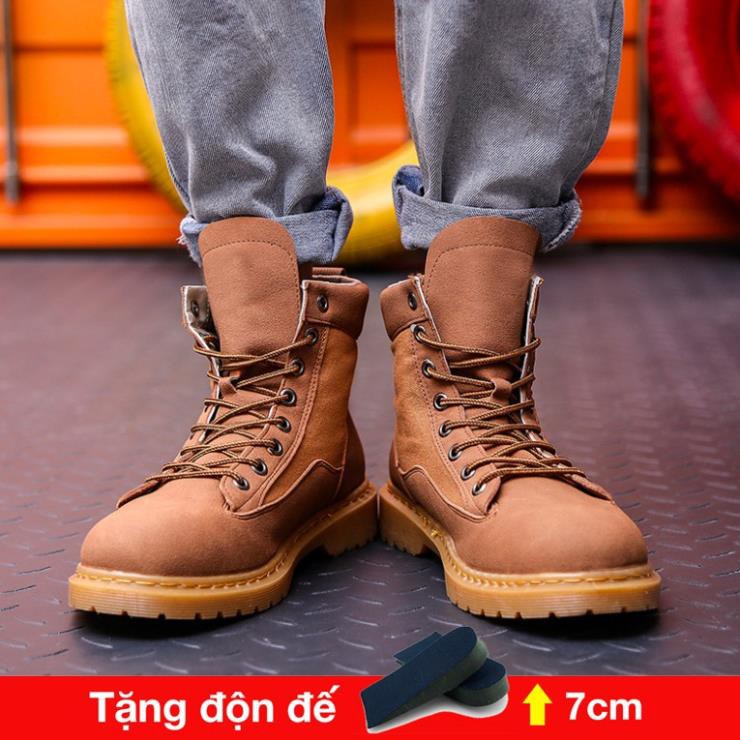 Giày da nam cao cổ tăng 7cm chiều cao( Tặng 1 lót giày tăng chiều cao) Đế cao su mũi cao khỏe, phong cách Bụi Bặm