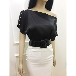 Áo lệch vai 💖Freeship💖Tặng nơ cài áo💖Áo màu đen dự tiệc sang chảnh