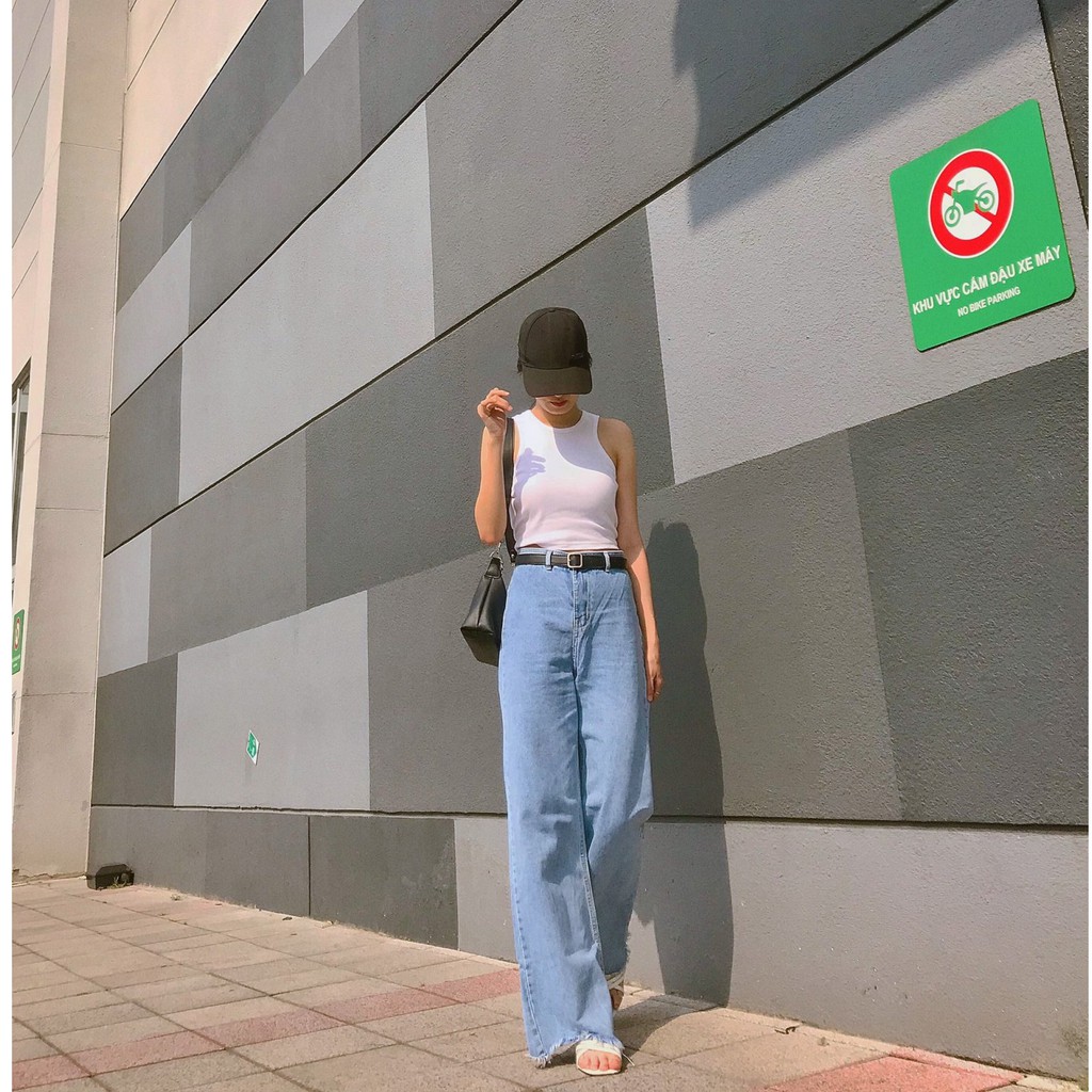 Quần jean nữ ống rộng lưng cao form suông Dài Cao Cấp để phối Hunter, Sneaker, Giày cao gót YUKIBLOOM