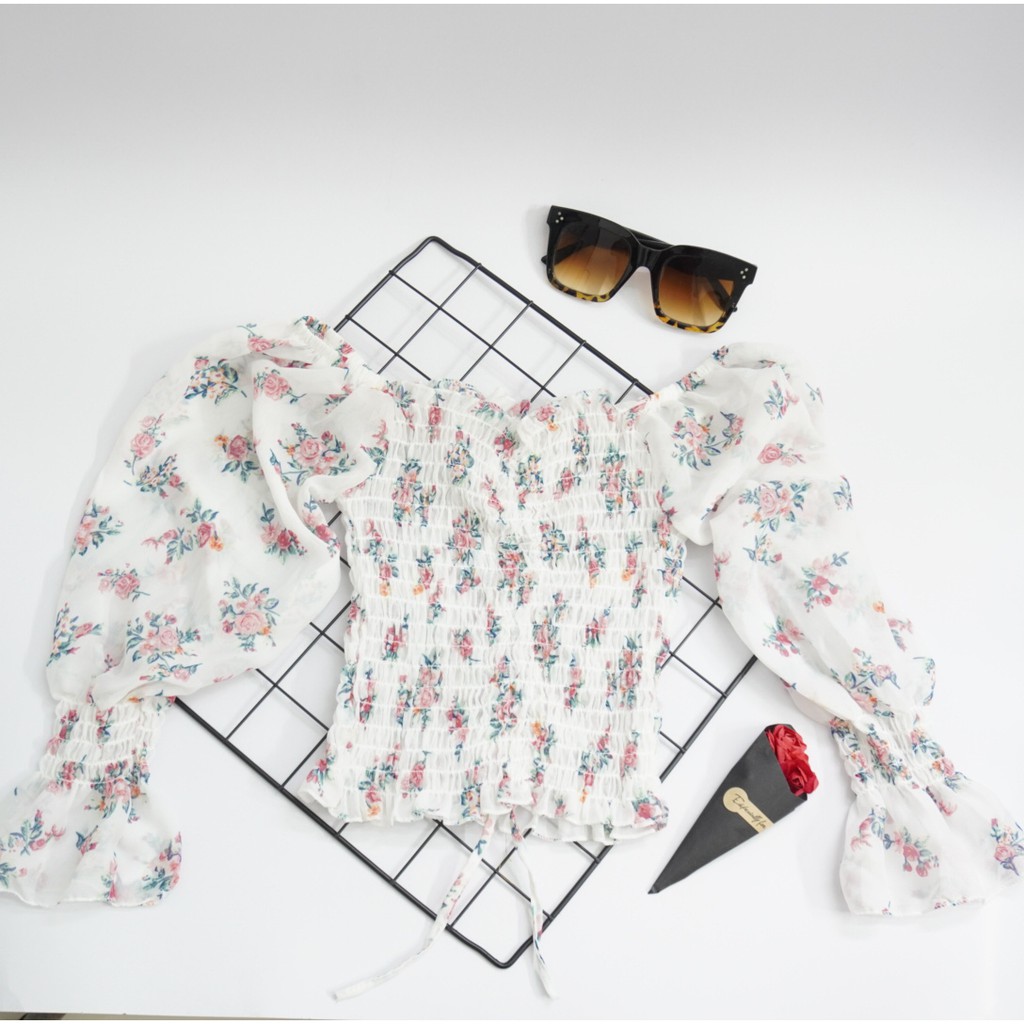 [Nhiều màu] ÁO HOA VOAN RÚT DÂY TAY DÀI (hàng thiết kế) | BigBuy360 - bigbuy360.vn