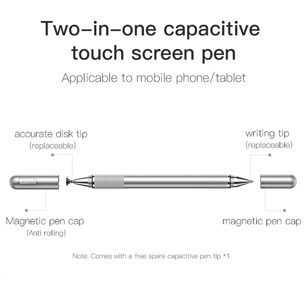 Bút cảm ứng 2 đầu 2 in 1 hiệu Baseus Smart Pen cho Samsung, Huawei, iPhone, iPad, PC , Tablet - Hàng chính hãng