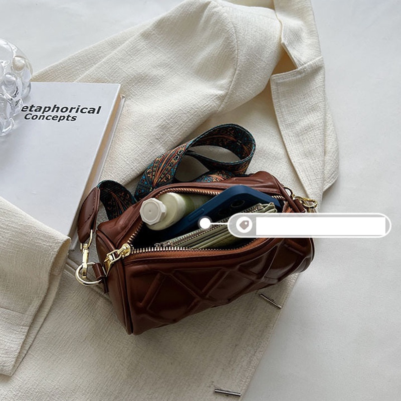 Túi đeo chéo IELGY hình trụ phối chi tiết hình thoi có khóa kéo cổ điển cho nữ