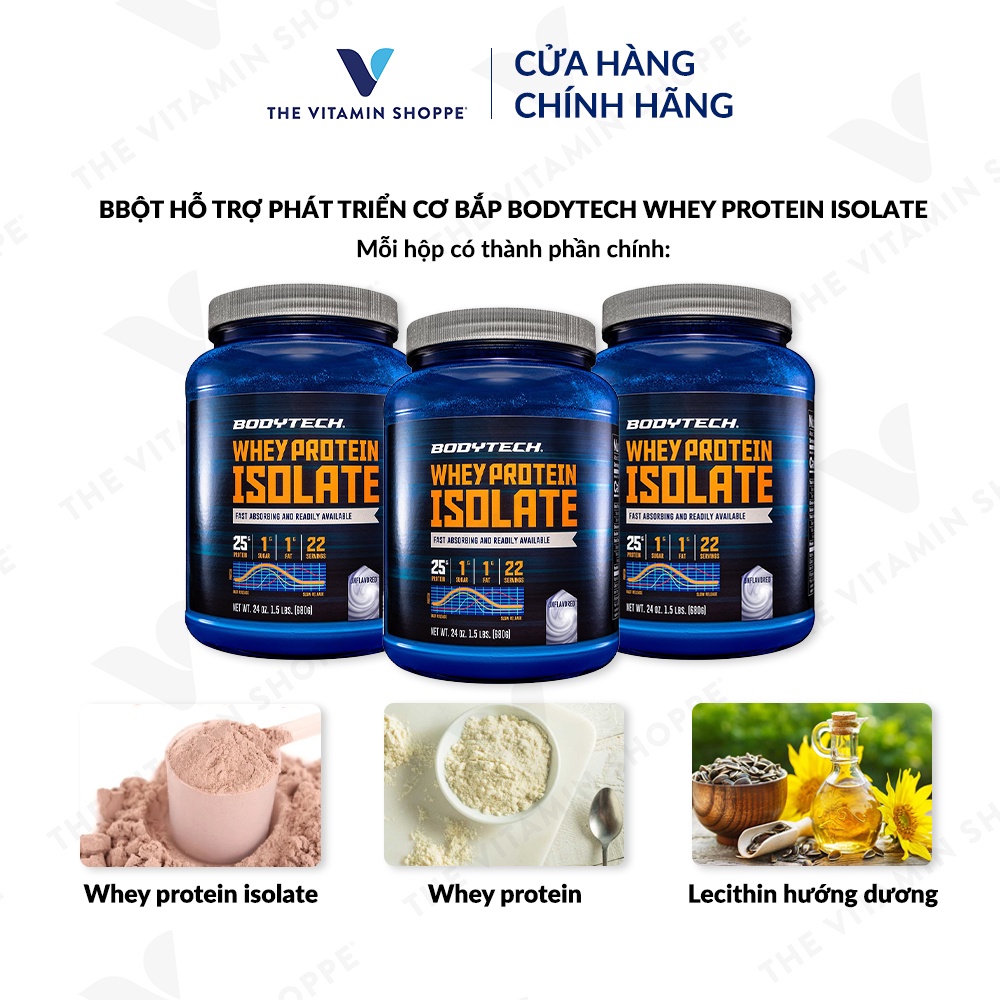 Bột hỗ trợ phát triển cơ bắp BODYTECH Whey Protein Isolate - Unflavored 680gr