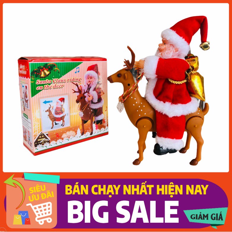 [XẢ KHO] Ông già noel cưỡi tuần lộc đi phát quà [HÀNG ĐẸP] có nhạc, cử động ngộ nghĩnh, tặng kèm pin