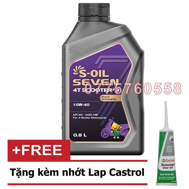 Nhớt Xe Tay ga S-OIL 10w40 (Tổng hợp)  0.8 lít Nhập khẩu chính hãng Hàn Quốc Tặng Nhớt Lap Castrol