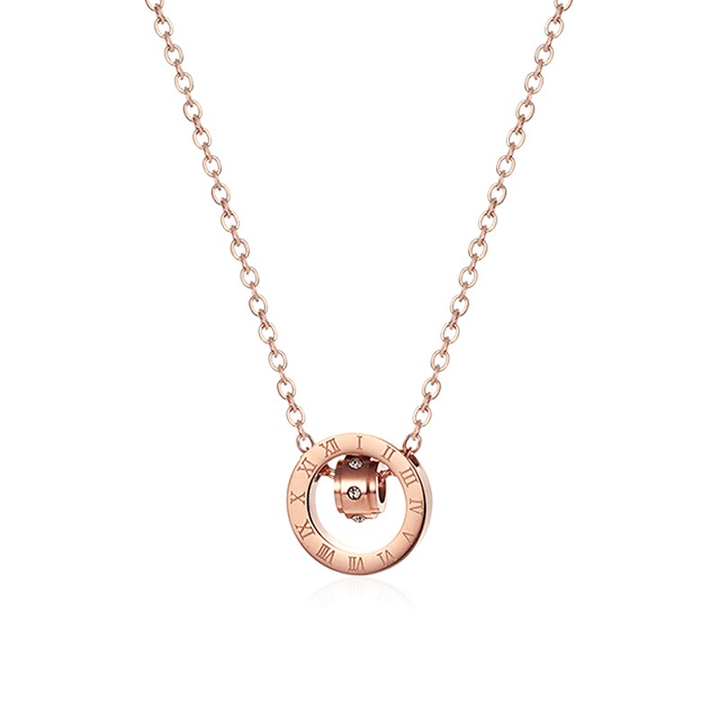 Vòng cổ Đính Đá Zircon Và Số La Mã Cho Nữ | Nhẫn Titan Mạ VàNg HồNg 18K ĐíNh Đá Xinh XắN