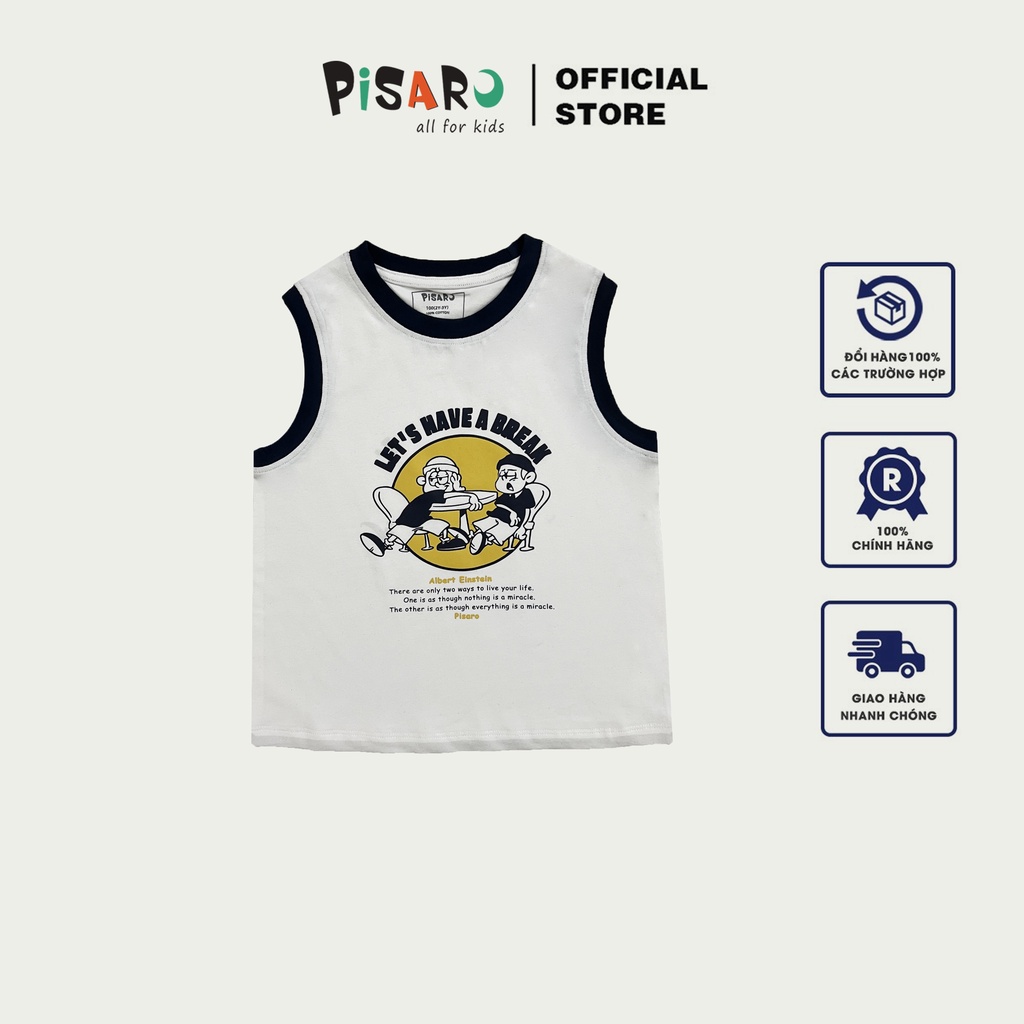 Áo ba lỗ bé trai bé gái PisaroKids 100% Cotton, áo thun trẻ em cao cấp co dãn mềm mịn