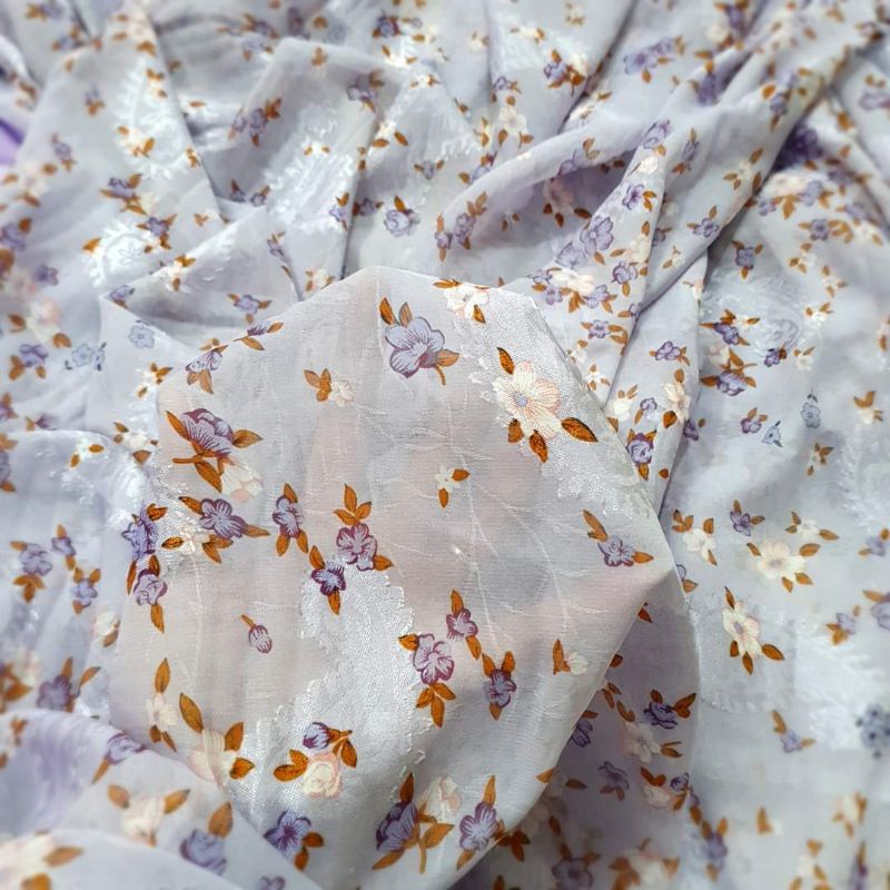 Vải voan tơ ép hoa tím