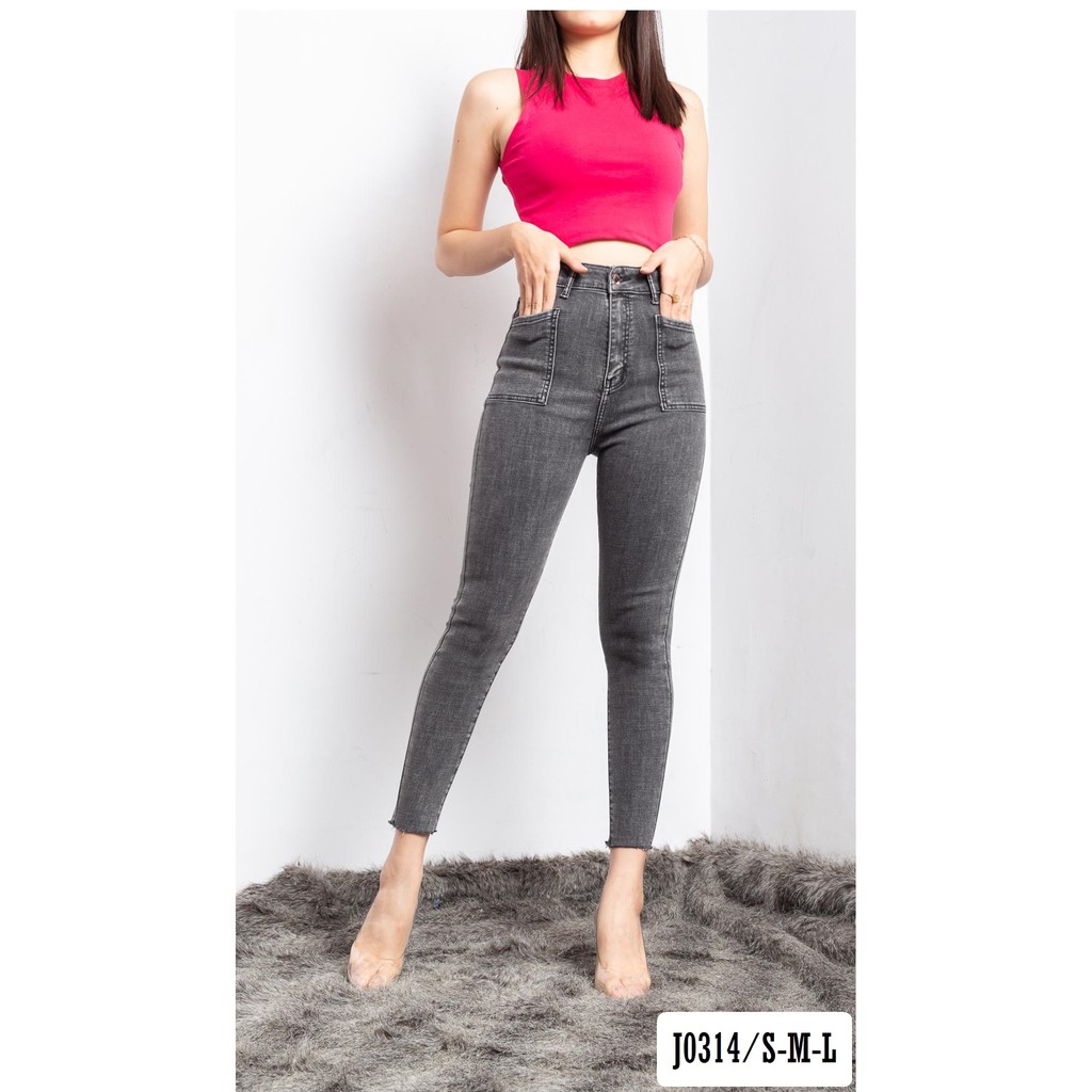 Quần Jean Ôm Skinny Xám Lưng Siêu Cao Túi Vuông J0314