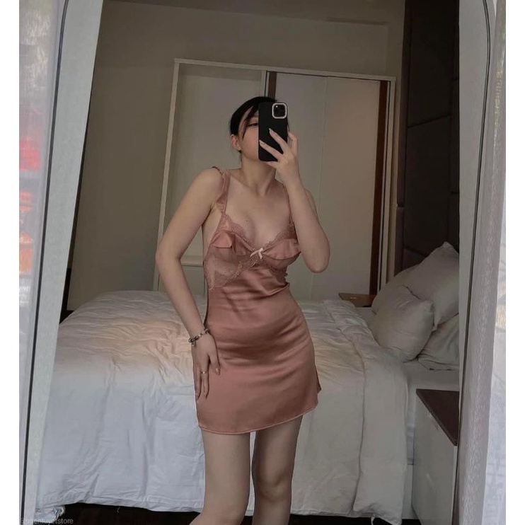 váy ngủ đầm ngủ lụa ren ngực sexy gợi cảm