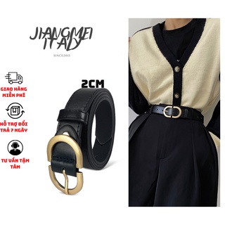 Thắt lưng bản 2cm, dây nịt Nữ hình khóa CD Da Bò thật phong cách sành điệu, hiện đại từ Jiangmei Italy