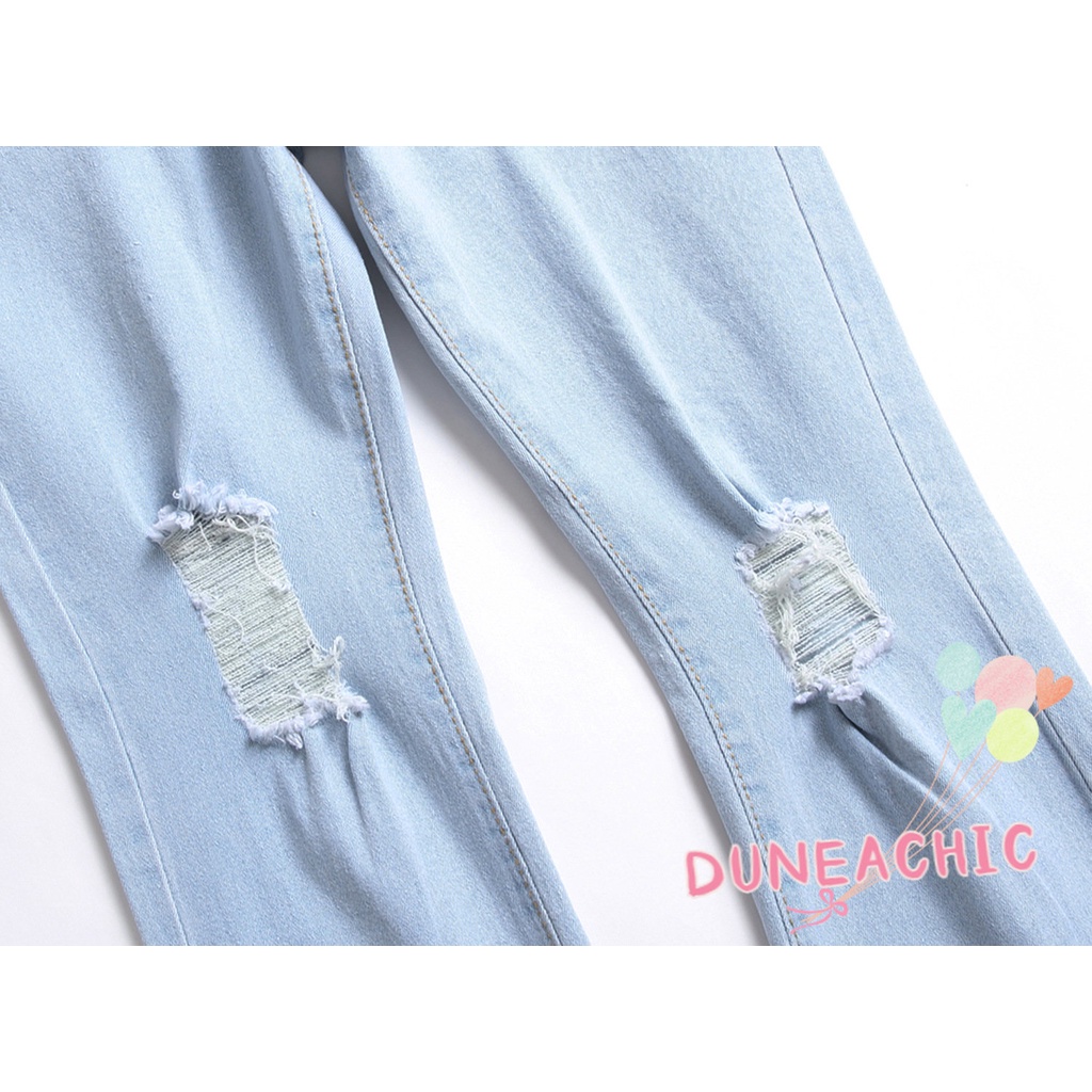 Quần jean DUNEA ôm dáng thiết kế rách gối cá tính thời trang dành cho nữ