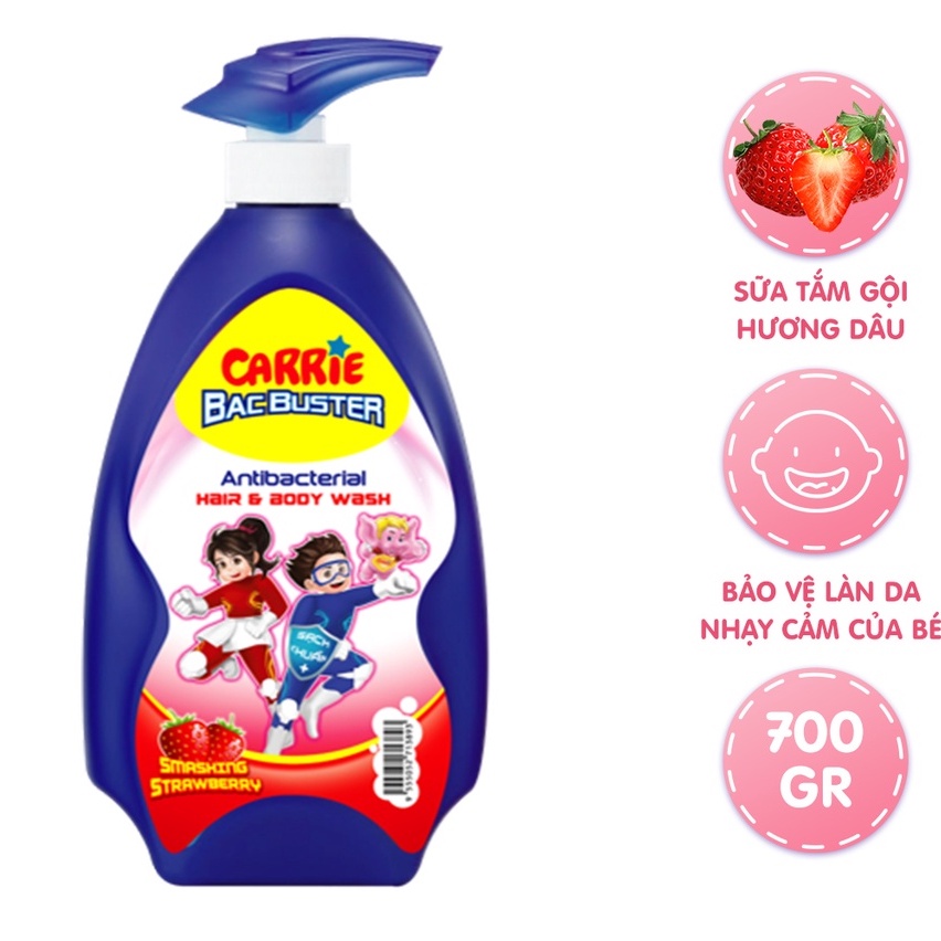 Sữa Tắm Gội Sạch Khuẩn Carrie Junior BacBuster Hương Strawberry 700G