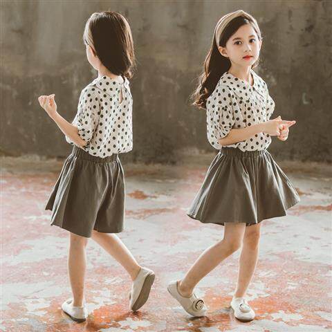 Set Đồ Mùa Hè Gồm 2 Món Gồm Áo Cotton Chấm Bi Tay Ngắn + Quần Short Cho Bé Gái Từ 3 Đến 4 Đến 5-6 Đến 7 Đến 8 Đến 9-10 - 11-12 Tuổi