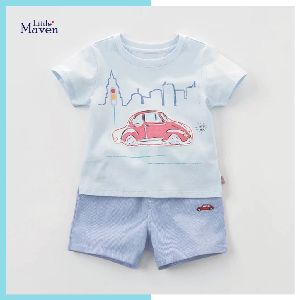 Bộ hè cotton Little Maven xanh ô tô PD1928 cho bé trai 2-8 tuổi Mẫu mới 2022 - Little Maven Official Store
