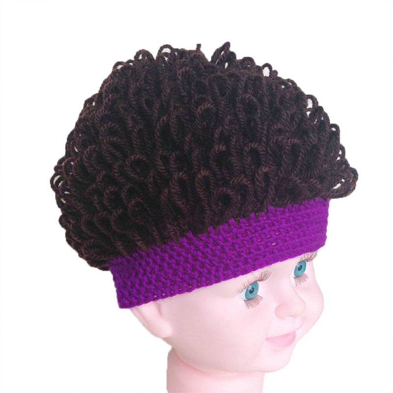 Mũ len đính tóc giả xoăn dành cho bé mới biết đi