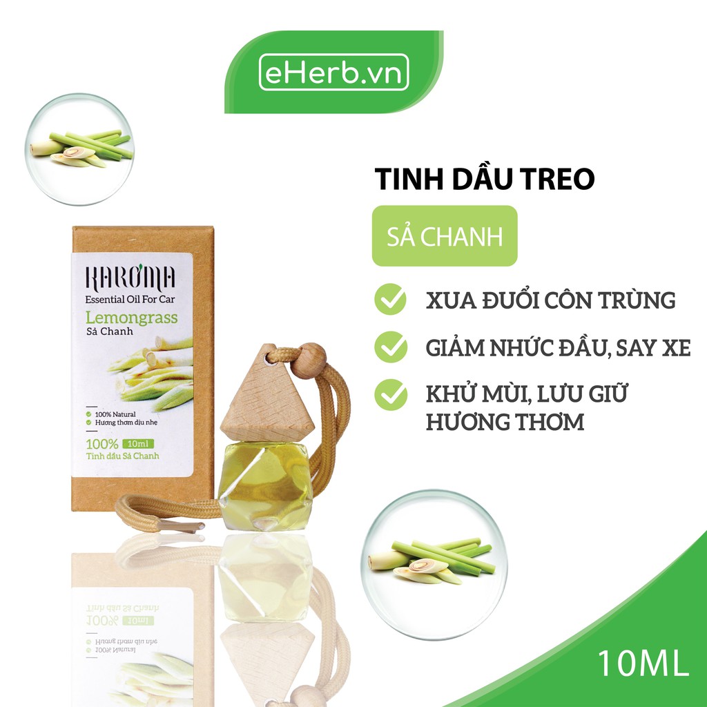 Tinh Dầu Treo Xe Sả Chanh Thiên Nhiên Nguyên Chất, Thơm Phòng, Tự Khuếch Tán, Đuổi Muỗi KAROMA 10ml (Cái)