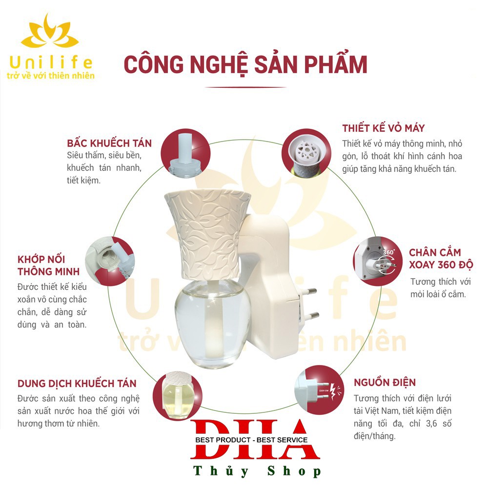 [ TẶNG TINH DẦU HOA NGỌC LAN 30ML ] MÁY XÔNG TINH DẦU UNILIFE CHÍNH HÃNG BẢO HÀNH 12 THÁNG.