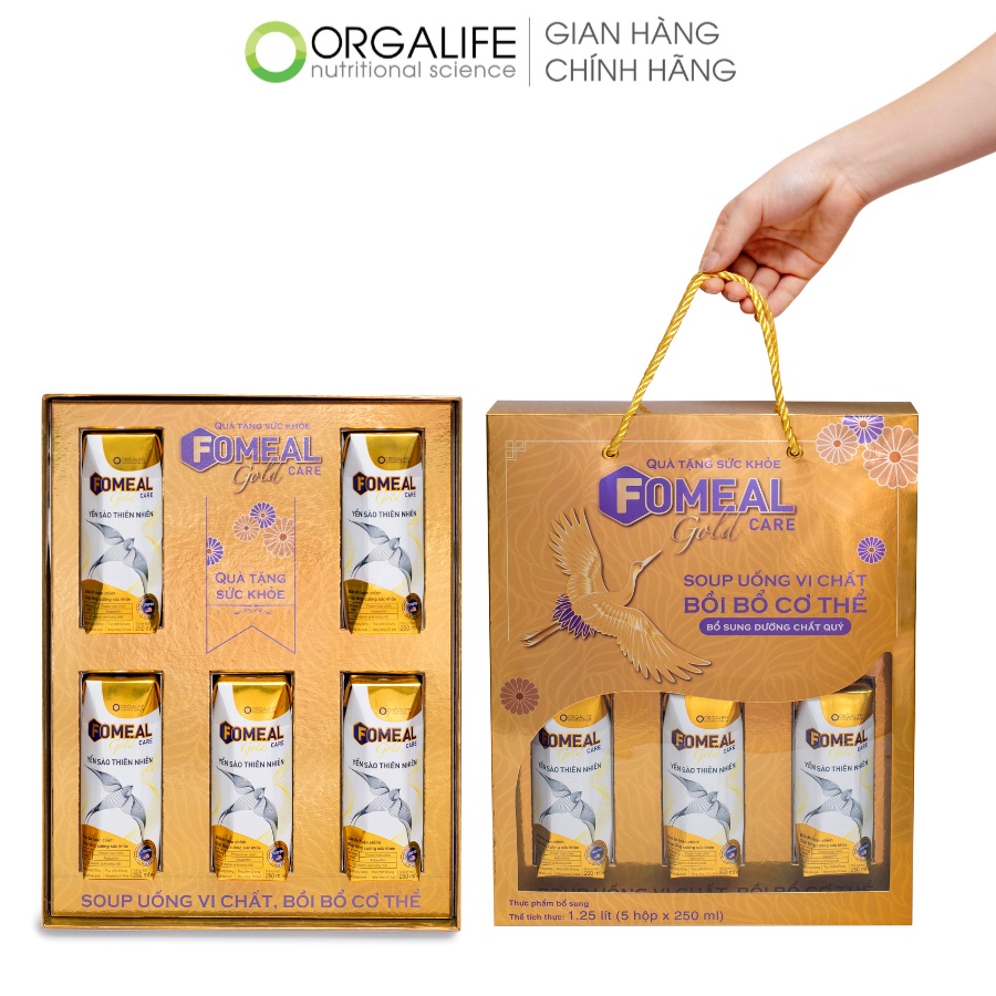 Hộp Quà Fomeal Care Gold Súp uống Yến Sào Thiên Nhiên (250ml x 5 hộp) - Quà tặng sức khỏe cao cấp, tăng cường sức khỏe